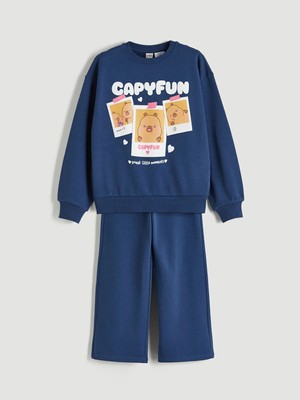 LC Waikiki Lcw Kids Lacivert Kız Çocuk Capyfun Baskılı Eşofman Takım