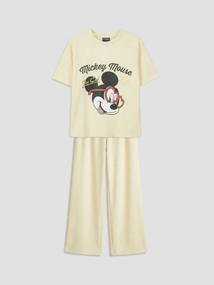 LC Waikiki Lcw Kids Sarı Mickey Mouse Baskılı Kız Çocuk Tişört ve Eşofman Altı