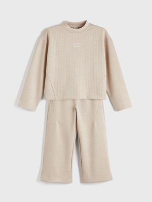 LC Waikiki Lcw Kids Bej Baskılı Kız Çocuk Soft Touch Tişört ve Eşofman Altı