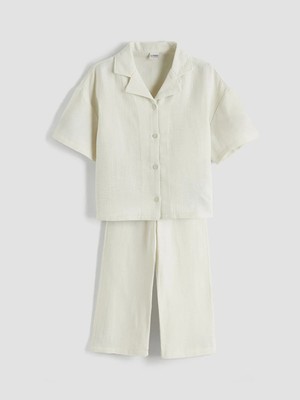 LC Waikiki Lcw Kids Gri Basic Kız Çocuk Müslin Gömlek ve Pantolon