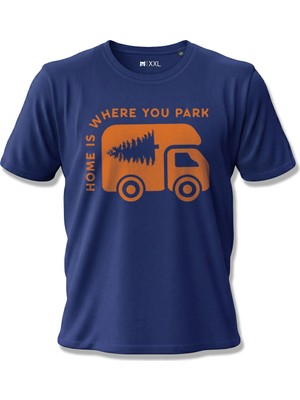 North Whiskers "home Is Where You Park" Karavan Baskılı %100 Pamuklu Lacivert Kamp Tişörtü