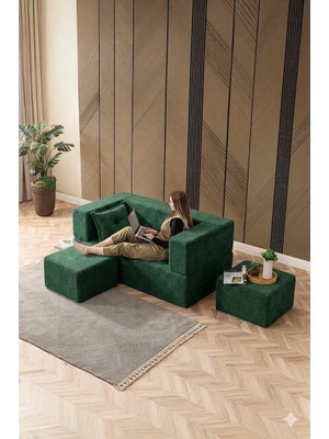 Branna Home Neo Çift Kişilik Açılır Koltuk & Çift Kişilik Puflu & Uzanma Koltuğu & Silinebilir Çok Amaçlı