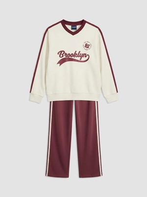 LC Waikiki Lcw Kids Ekru Brooklyn Baskılı Kız Çocuk Sweatshirt ve Eşofman Altı