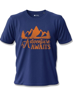 North Whiskers "adventure Awaits" Dağ ve Orman Baskılı Lacivert %100 Pamuklu Tişört