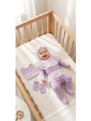 Miniday Baby Kız Bebek Mevlütlük Yenidoğan Hastane Çıkışı Dantelli 5'li Set %100 Pamuklu ZK5014