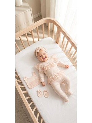 Miniday Baby Kız Bebek Mevlütlük Yenidoğan Hastane Çıkışı Dantelli 5'li Set %100 Pamuklu ZK5014