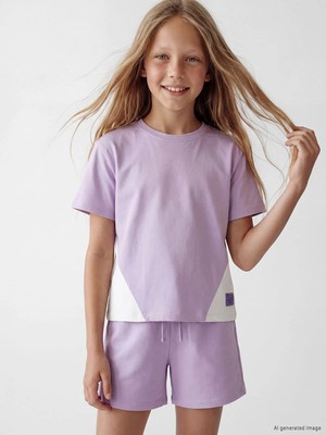 LC Waikiki Lcw Kids Lila Kız Çocuk Soft Touch Şortlu Takım