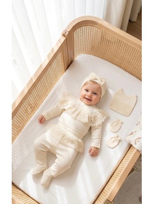 Miniday Baby Kız Bebek Mevlütlük Yenidoğan Hastane Çıkışı Dantelli 5'li Set %100 Pamuklu ZK5014