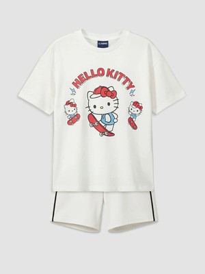 LC Waikiki Lcw Kids Beyaz Hello Kitty Baskılı Kız Çocuk Soft Touch Takım