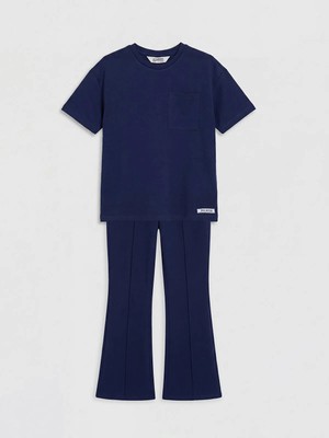 LC Waikiki Lcw Kids Lacivert Soft Touch Kız Çocuk Tişört ve Tayt