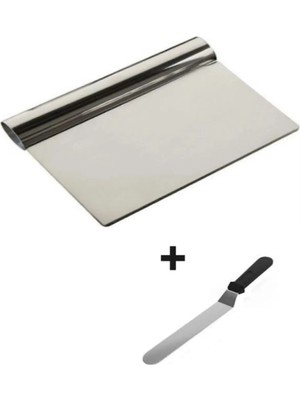Hereveoyuncak 2li Set Hamur Şekillendirici Eğik Pasta Spatulası +Metal Hamur Kesici Kazıyıcıı Spatula