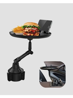 Araç Içi 360° Ayarlanabilir Bardaklık Tepsisi Geniş Yüzeyli ve Telefon Standlı