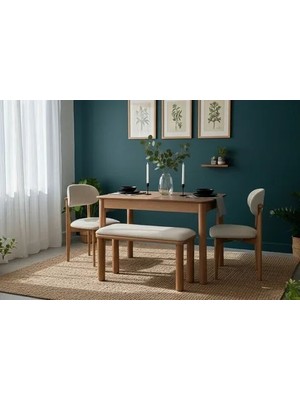 Vivense Alvin Natural Ahşap Açılır Mutfak Masa Takımı, 80X120