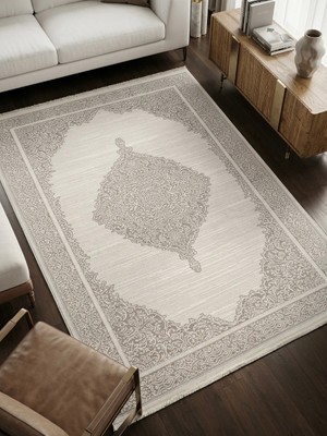 Belmando Gıreva Premium Serisi Krem Modern Desenli Oturma Odası Salon ve Mutfak Halısı