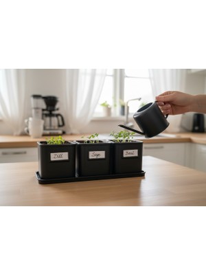 Grifon3D Akıllı Hazneli 3'lü Herb Pot Seti - Mutfak ve Dekorasyon Için Modern Bitki Saksısı