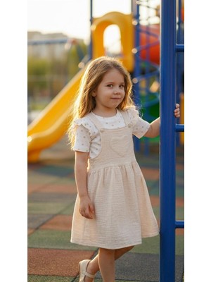Tuma Collection Kız Çocuk Müslin Elbise Takımı %100 Pamuklu Tişörtlü Doğal Kumaş Yazlık Şık Kombin 2-3-4-5 Yaş