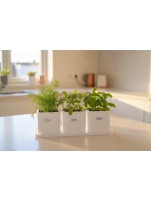 Grifon3D Akıllı Hazneli 3'lü Herb Pot Seti - Mutfak ve Dekorasyon Için Modern Bitki Saksısı