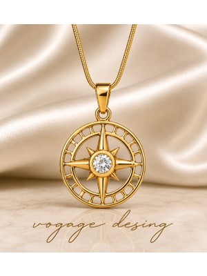 Voyage Accessory Paslanmaz Çelik Gold Renk Zirkon Taş Detaylı Kadın Pusula Kolye
