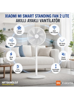 Xiaomi Geniş Havalandırma Açısı ile Tüm Odayı Serinleten Mi Smart Standing Fan 2 Lite Vantilatör - Beyaz - 38 Watt