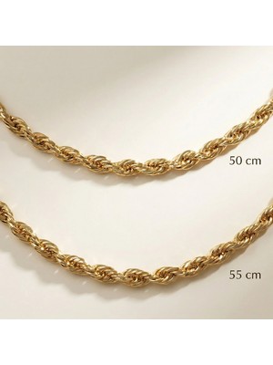 Zeino Kalın Burgu Halat Zincir Kolye - 14K Altın Kaplama - 55 cm
