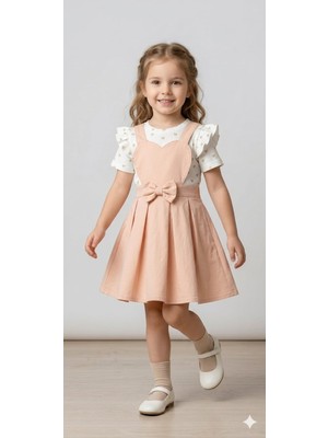 Tuma Collection Kız Çocuk Elbise Takım Tişörtlü Pamuklu Fiyonk Detaylı Şık Günlük Kombin 2-3-4-5 Yaş