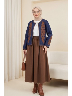 Moda Morfo Önü Ve Kolları Nakış İşlemeli Kot Ceket -Laci
