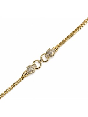 Zeino Panter Figürlü Zirkon Taşlı Gurmet Bileklik - 14K Altın Kaplama - 18+3 cm