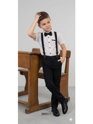 Tuma Collection Erkek Çocuk Gömlek Pantolon Takım Papyonlu Askılı Şık Düğün Bayram Kombini (1 Beden Buyuk Tercıh Edın) 4-5-6-7 Yaş
