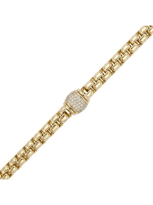 Zeino Pave Detaylı Zirkon Taşlı Zincir Bileklik - 14K Altın Kaplama - 17 cm