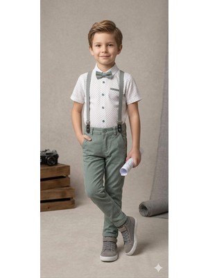 Tuma Collection Erkek Çocuk Gömlek Pantolon Takım Papyonlu Askılı Şık Düğün Bayram Kombini (1 Beden Buyuk Tercıh Edın) 4-5-6-7 Yaş