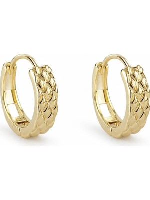 Zeino Kapitone Desenli Klasik Halka Küpe - 14K Altın Kaplama - 14 mm