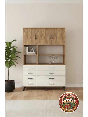Silva Dolap 8 Raflı 8 Çekmeceli 3 Kapaklı 132X30X195 Çam-Aytaşı