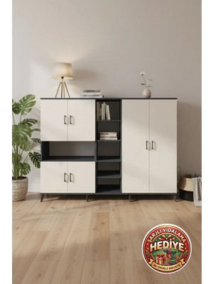Luna Dolap 13 Raflı 6 Kapaklı 220X44X163 Antrasit-Aytaşı: Ferahlık ve Şıklık Bir Arada
