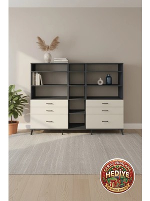 Luna 10 Raflı 6 Çekmeceli Dolap: Şık Antrasit/aytaşı Tasarım (220X44X163)