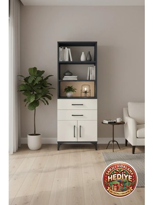 Silva 60X30X163 Antrasit-Aytaşı Dolap: 3 Raf, 2 Çekmece, 2 Kapak