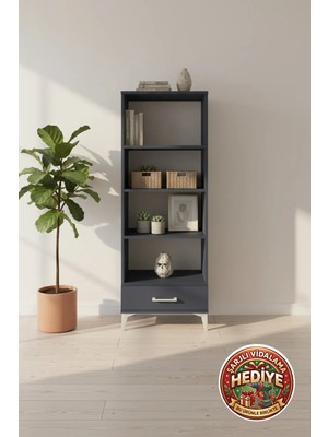 Silva 4 Raflı Tek Çekmeceli Dolap - 60X30X163 Antrasit