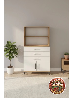 Silva Dolap 2 Raflı 3 Çekmeceli 2 Kapaklı 88X30X163 Çam-Aytaşı | Şık Depolama