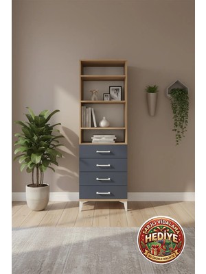 Silva 4 Raflı 4 Çekmeceli Dolap: 60X30X182 Antrasit - Çam