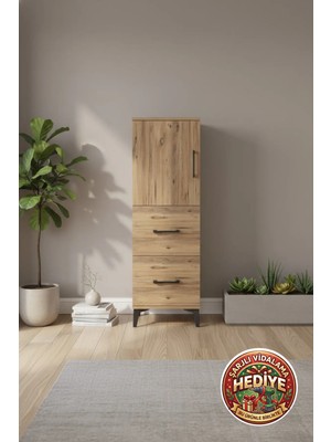 Silva Dolap 2 Raflı 2 Çekmeceli Tek Kapaklı 44X30X134 cm Çam