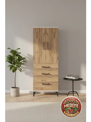 Luna Dolap: 3 Raflı, 3 Çekmeceli, 2 Kapaklı - 60X44X163 Aytaşı-Çam