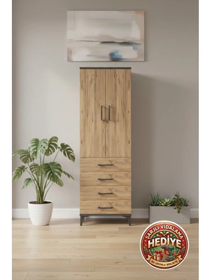 Aura Dolap 4 Çekmeceli, Tek Raflı, Tek Askılı 60X59X182 Antrasit-Çam