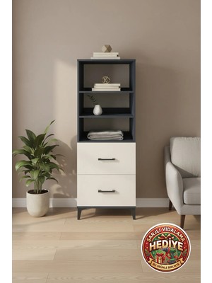 Luna 3 Raflı 2 Çekmeceli Dolap 60X44X163 Antrasit-Aytaşı | Şık Depolama