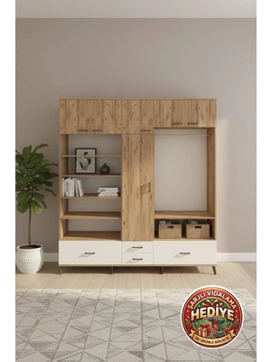 Luna Dolap: 18 Raflı, 4 Çekmeceli, 1 Askılı Geniş Depolama Çözümü (220X44X243)