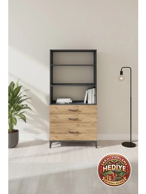 Silva 3 Raflı 3 Çekmeceli Dolap 88X30X182 Antrasit-Çam: Şıklık ve Depolama