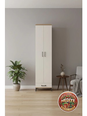 Luna Dolap 6 Raflı, 1 Çekmeceli, 2 Kapaklı Çam-Aytaşı | 60X44X243