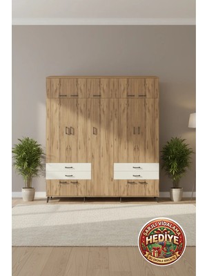 Silva 12 Raflı 4 Çekmeceli Dolap: 220X30X243 Atlas Çam/aytaşı Geniş Depolama