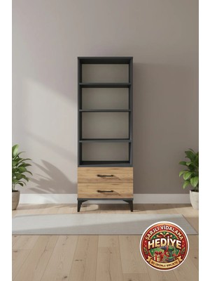 Silva Dolap Kitaplık 4 Raflı 2 Çekmeceli Antrasit-Çam 60X30X163: Modern ve Fonksiyonel Çözüm