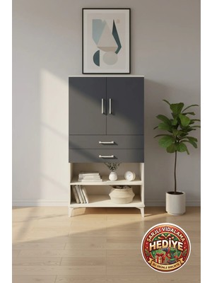 Silva 88X30X163 Aytaşı-Antrasit Dolap: 3 Raf, 2 Çekmece, 2 Kapak