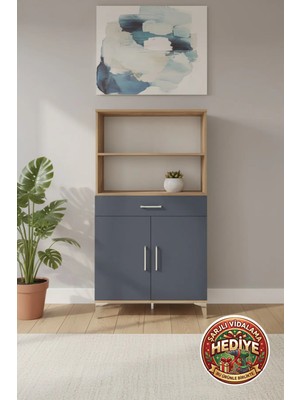Silva Dolap 3 Raflı 1 Çekmeceli 2 Kapaklı Antrasit-Çam 88X30X163 cm