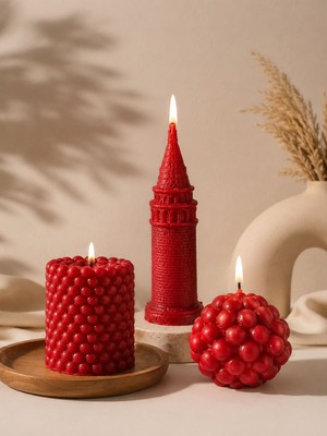 Drn Şık Dekoratif Kırmızı Mumlar – 3’lü Set